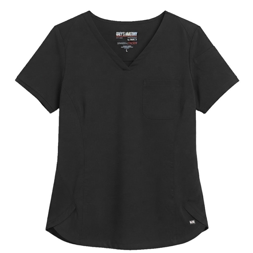 Greys Anatomy By Barco Scrub Top Womens L Black V-Neck Stretch Medical Uniform